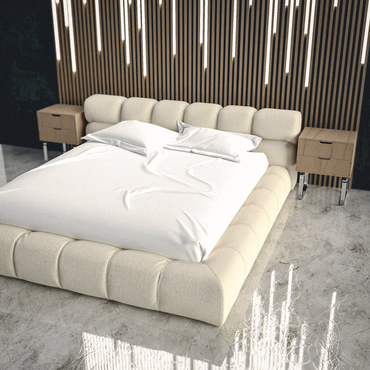 The Bespoke Taysia Boucle Upholstered Bed Frame- Fully Customisable wi ...