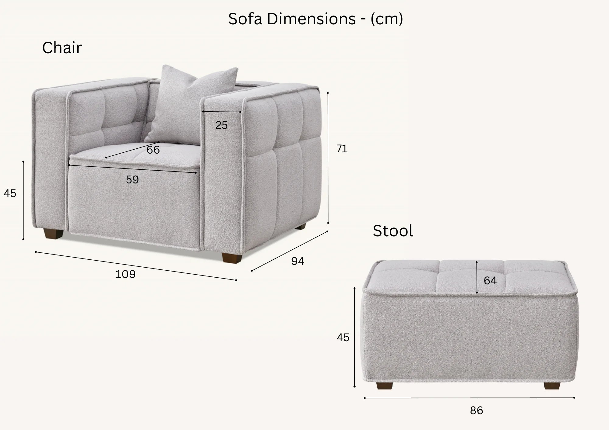 Dubai Sofa Range in Putty Boucle Fabric