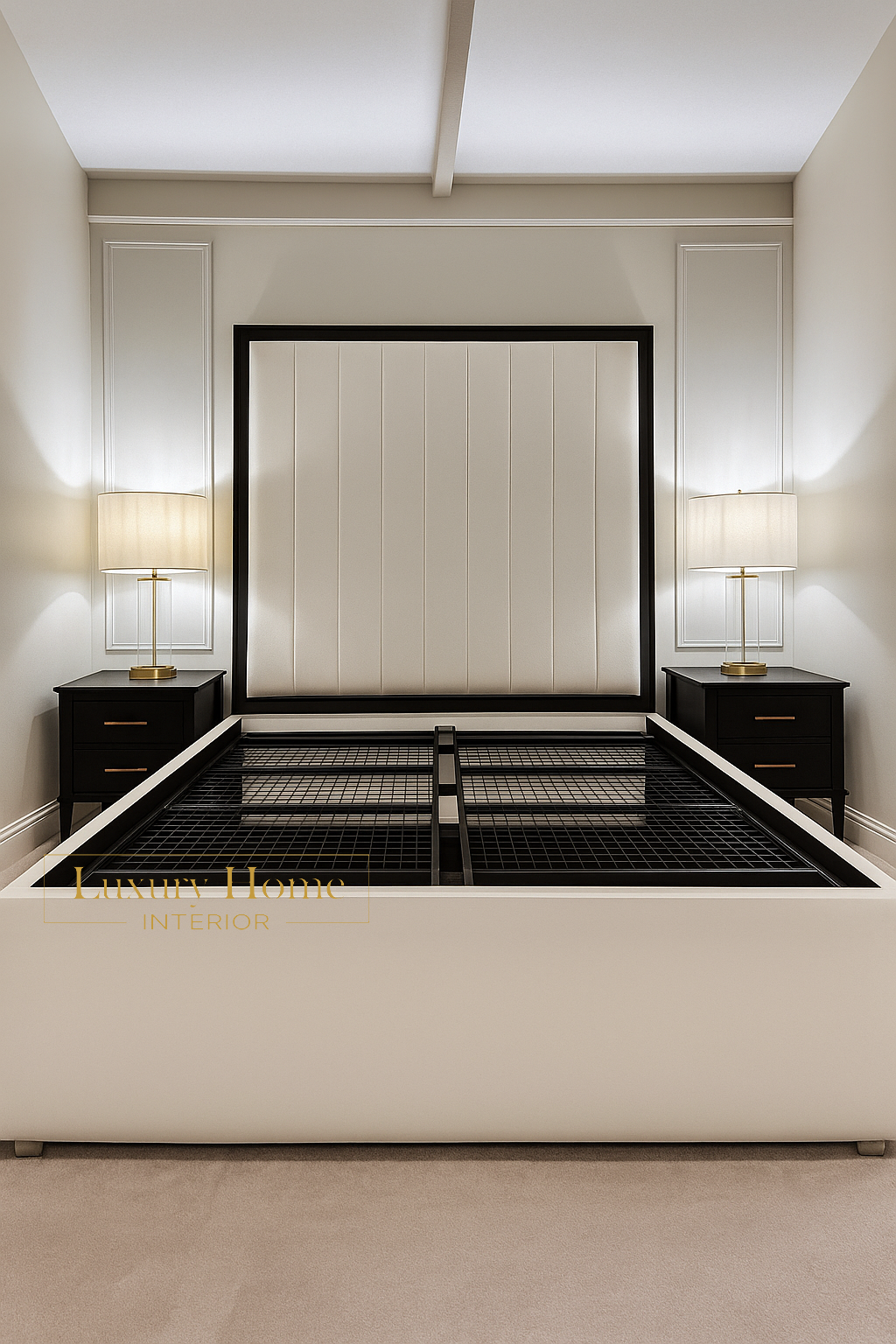 The Bespoke Royal Kensington Luxe Wallboard with Black Metal Surround- Black & Cream Fully Customisable with Storage Options- Washington Black Border Range