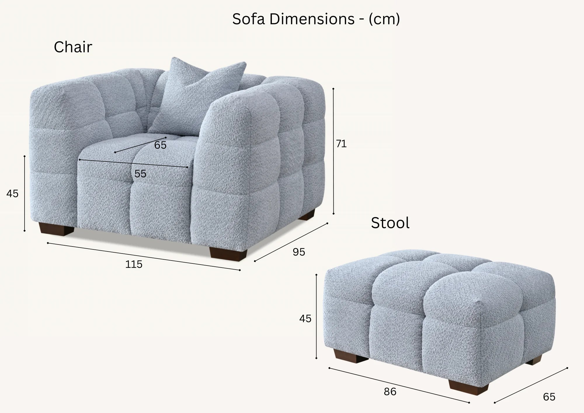 Kensington Group Bubble Tufted Boucle Sofa Range in Pearl Boucle Fabric