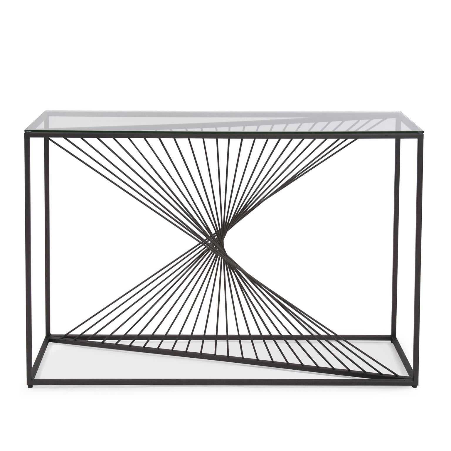 Luna Black Metal Twist Glass Topped Luxury Console Table