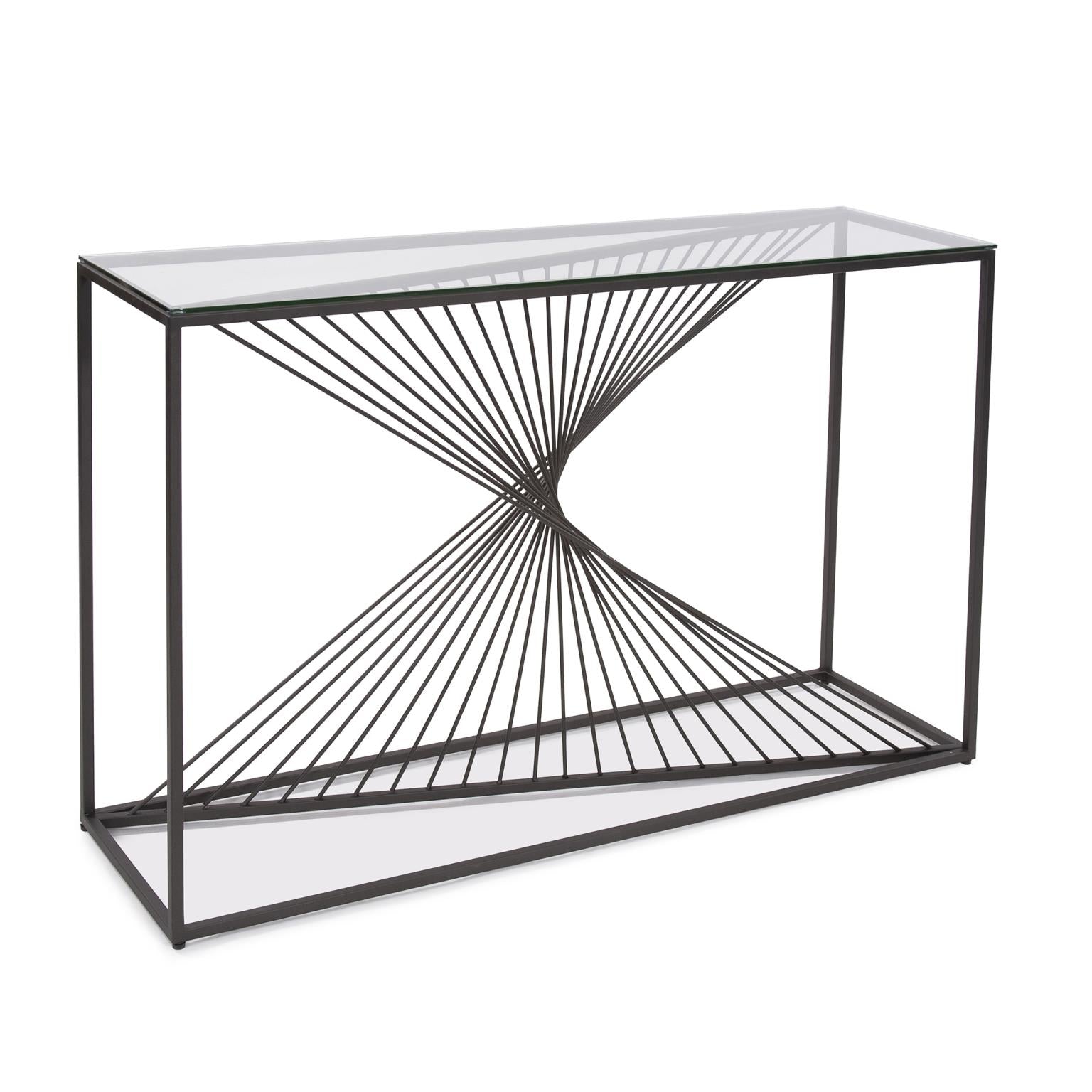 Luna Black Metal Twist Glass Topped Luxury Console Table