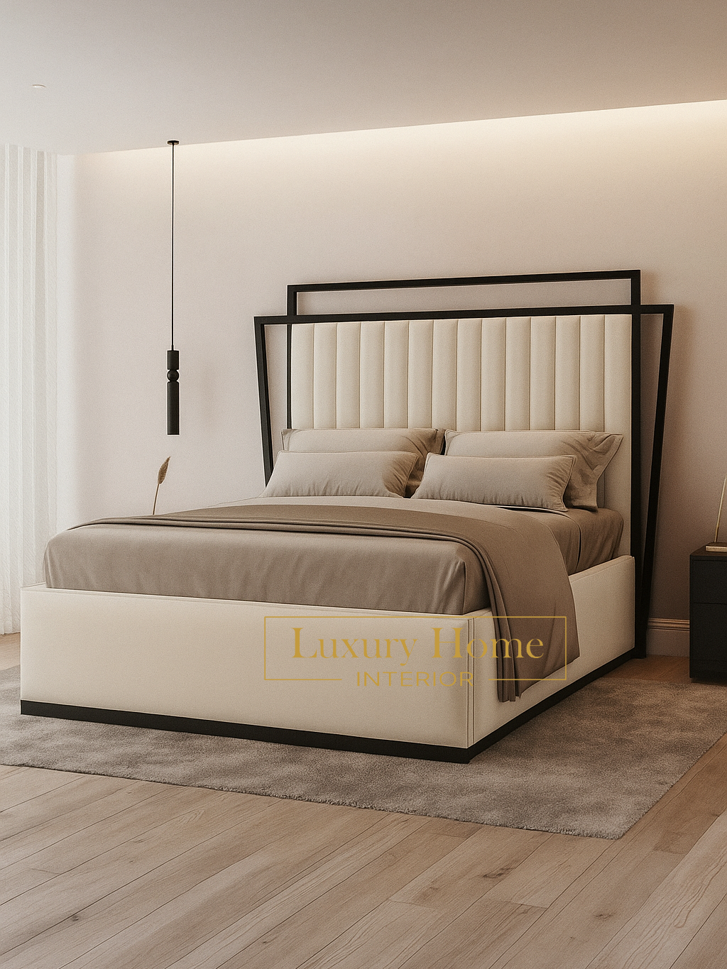 The Bespoke Royal Kensington Luxe Bed IV with Black Metal Surround- Black & Cream Fully Customisable with Storage Options- Washington Black Border Range