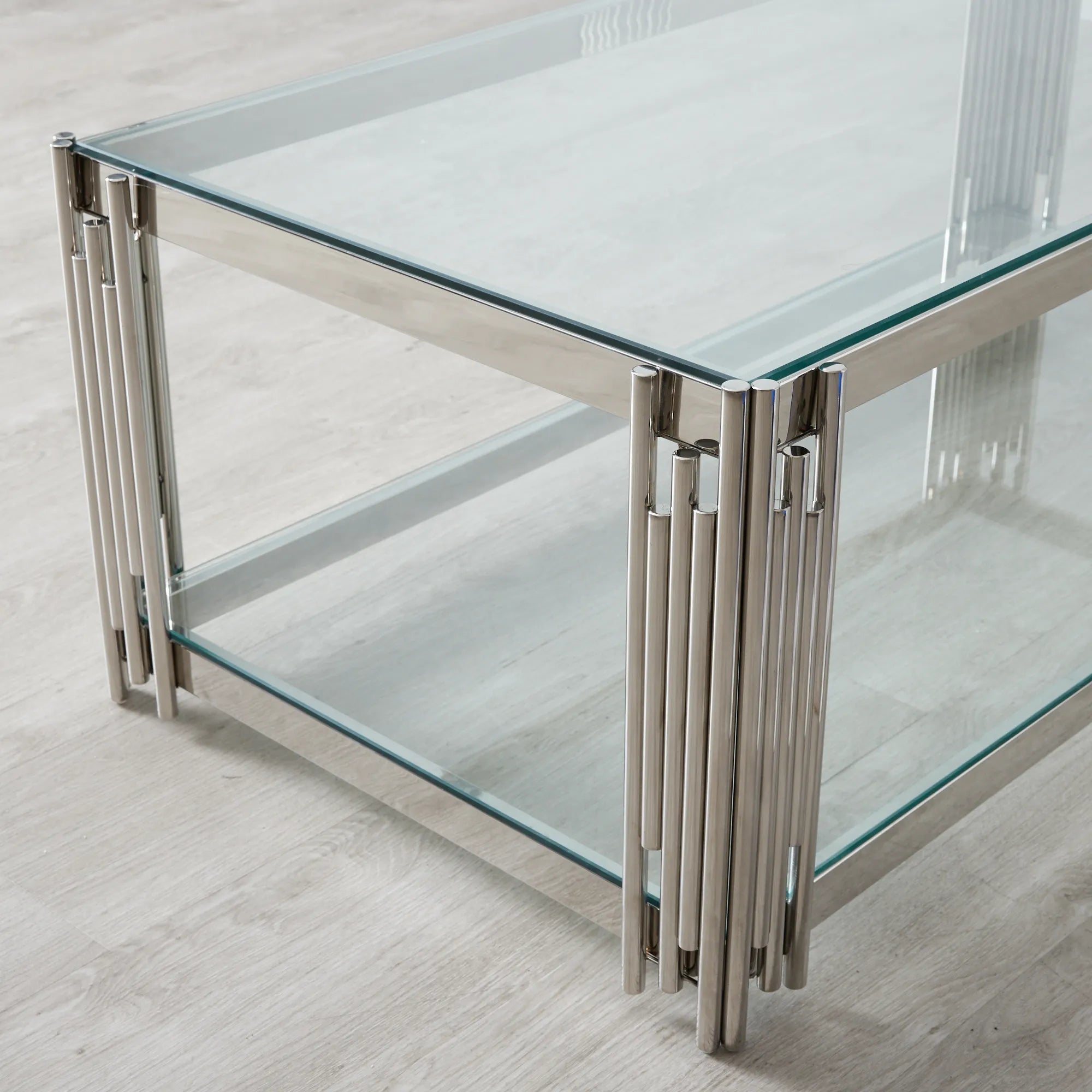 Cohen Modern Stainless Steel & Tempered Glass Coffee Table Rectangular with Magazine Shelf 120cm– Colton Luxury Style