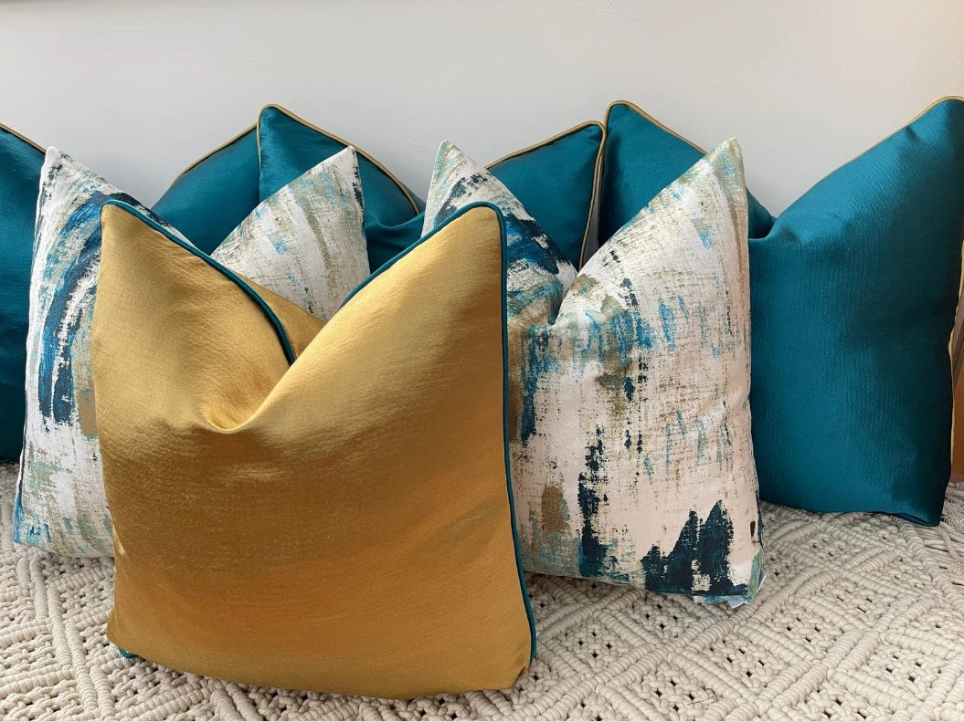 The Peacock Teal Velvet Bed Cushion Set