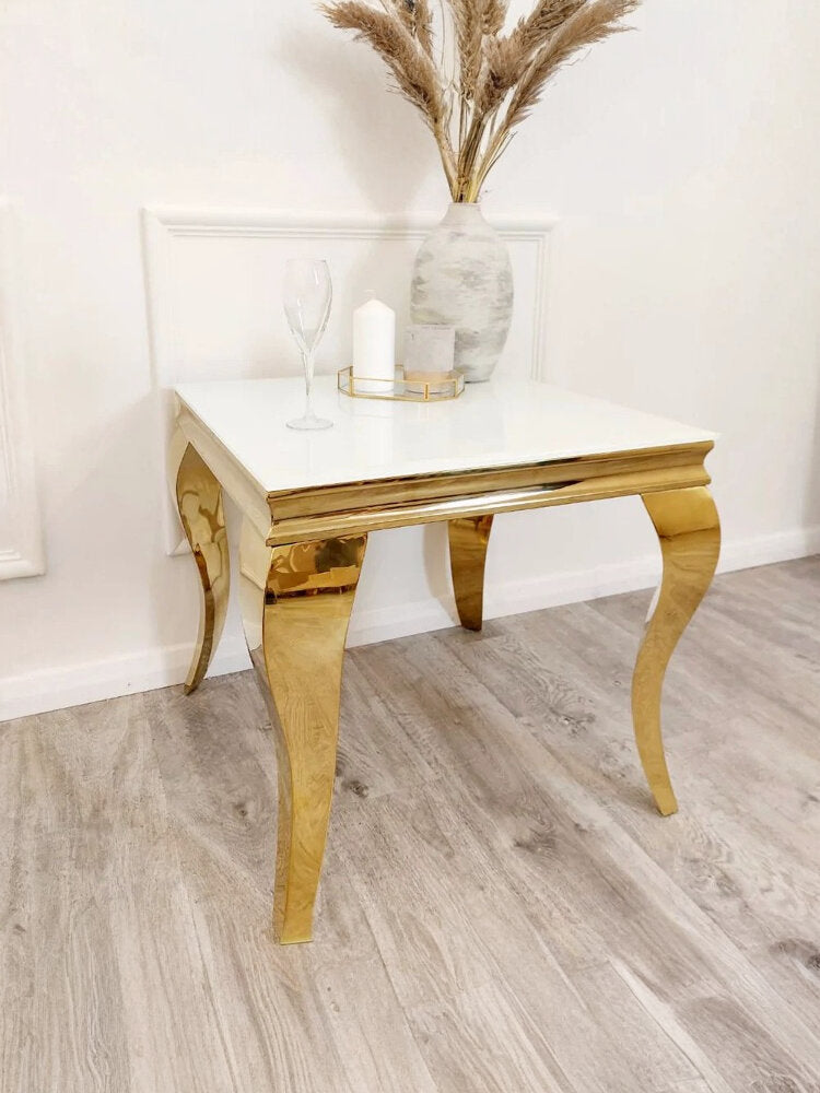 Louis Gold Lamp Table with Glass Top