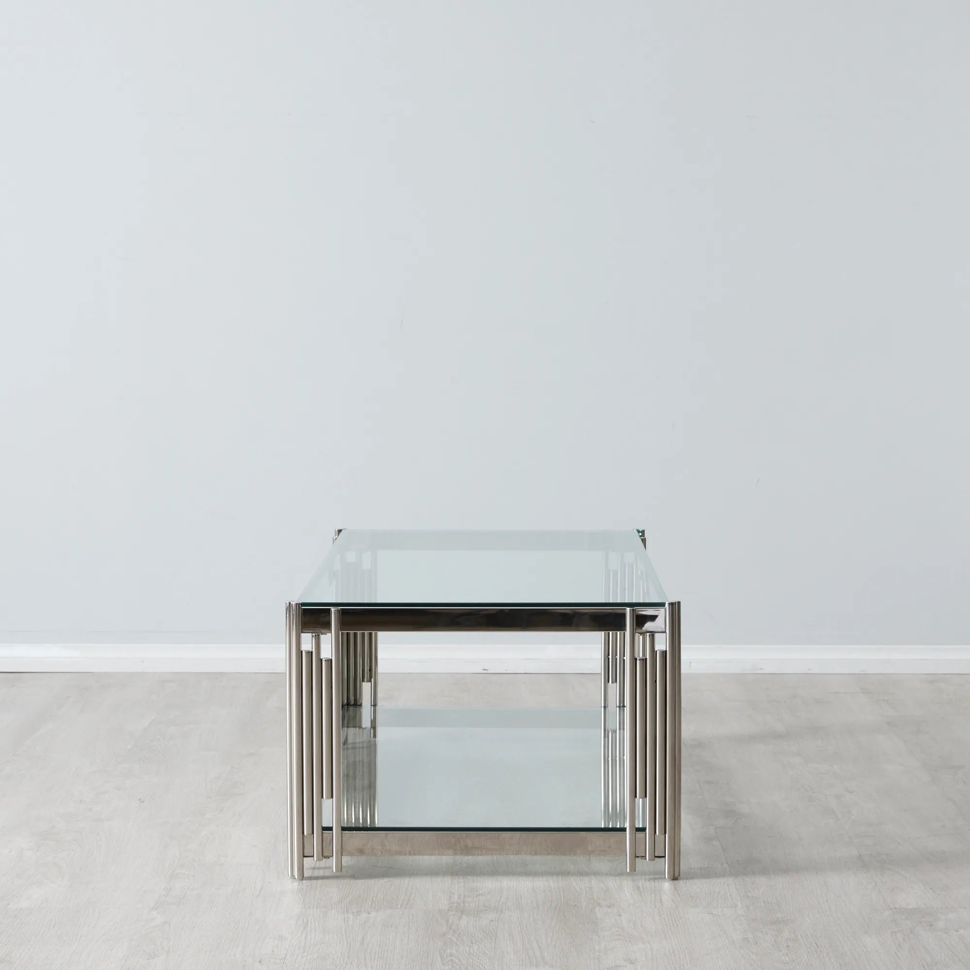 Cohen Modern Stainless Steel & Tempered Glass Coffee Table Rectangular with Magazine Shelf 120cm– Colton Luxury Style