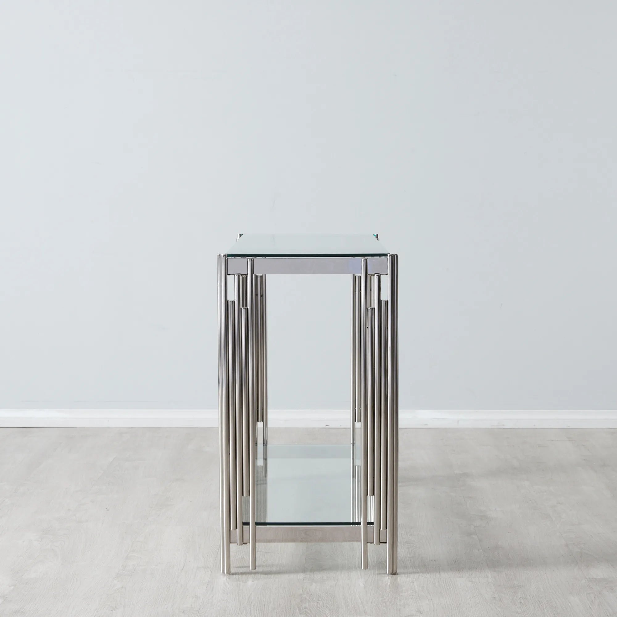 Cohen Contemporary Stainless Steel & Glass Console Table – Modern Chrome Dressing / Hallway Table 120cm Colton Range