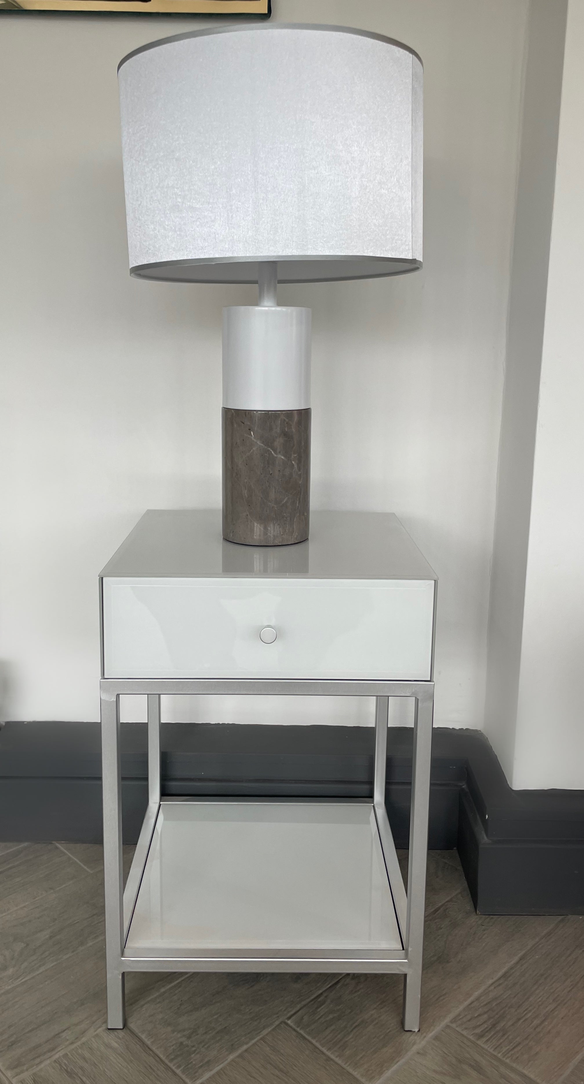 Monaco White & Silver Luxury Bedside Table