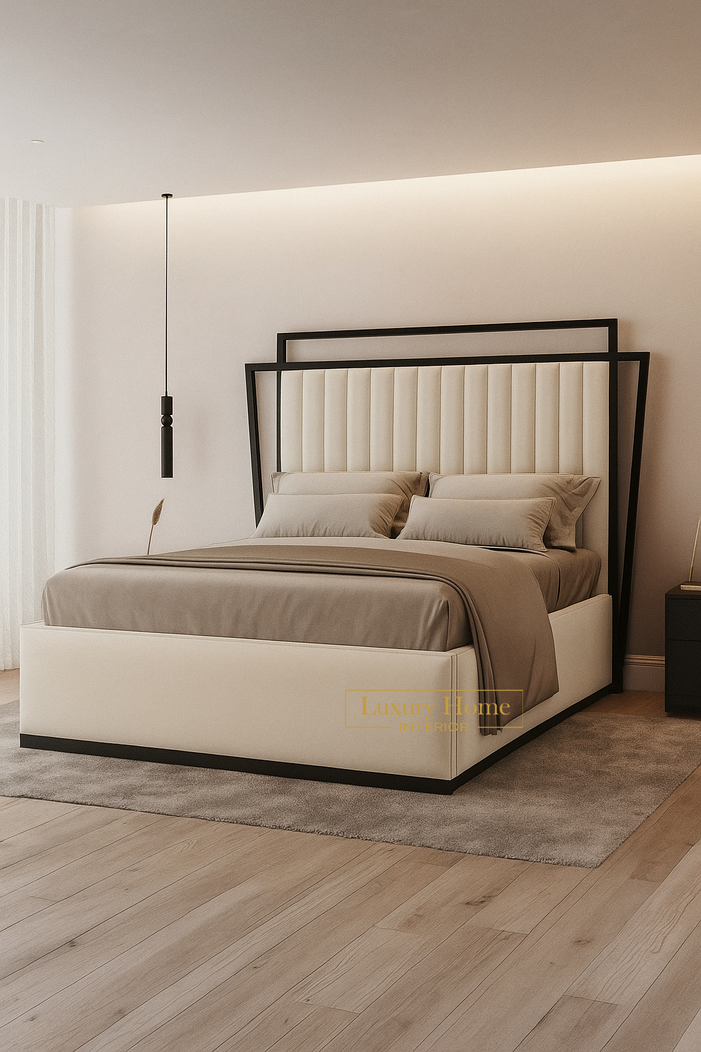 The Bespoke Royal Kensington Luxe Bed IV with Black Metal Surround- Black & Cream Fully Customisable with Storage Options- Washington Black Border Range