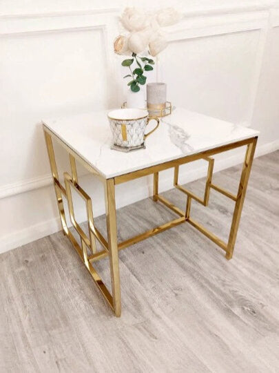 Geo Gold Lamp Table with Polar White Sintered Top