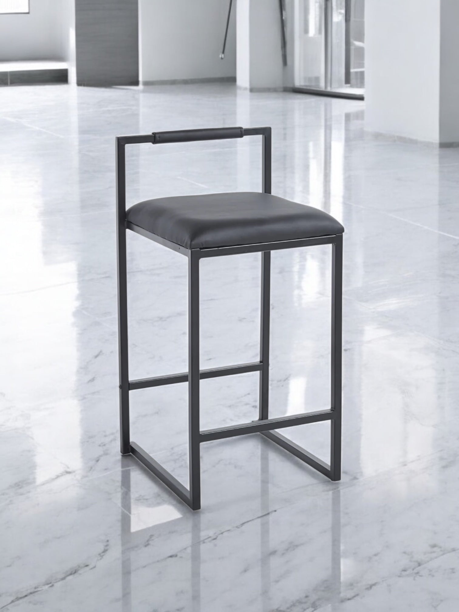 Kensington Black Leather with Black Legs Barstool