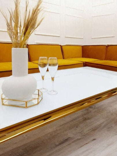 Dubai Coffee Table Gold with Glass Top