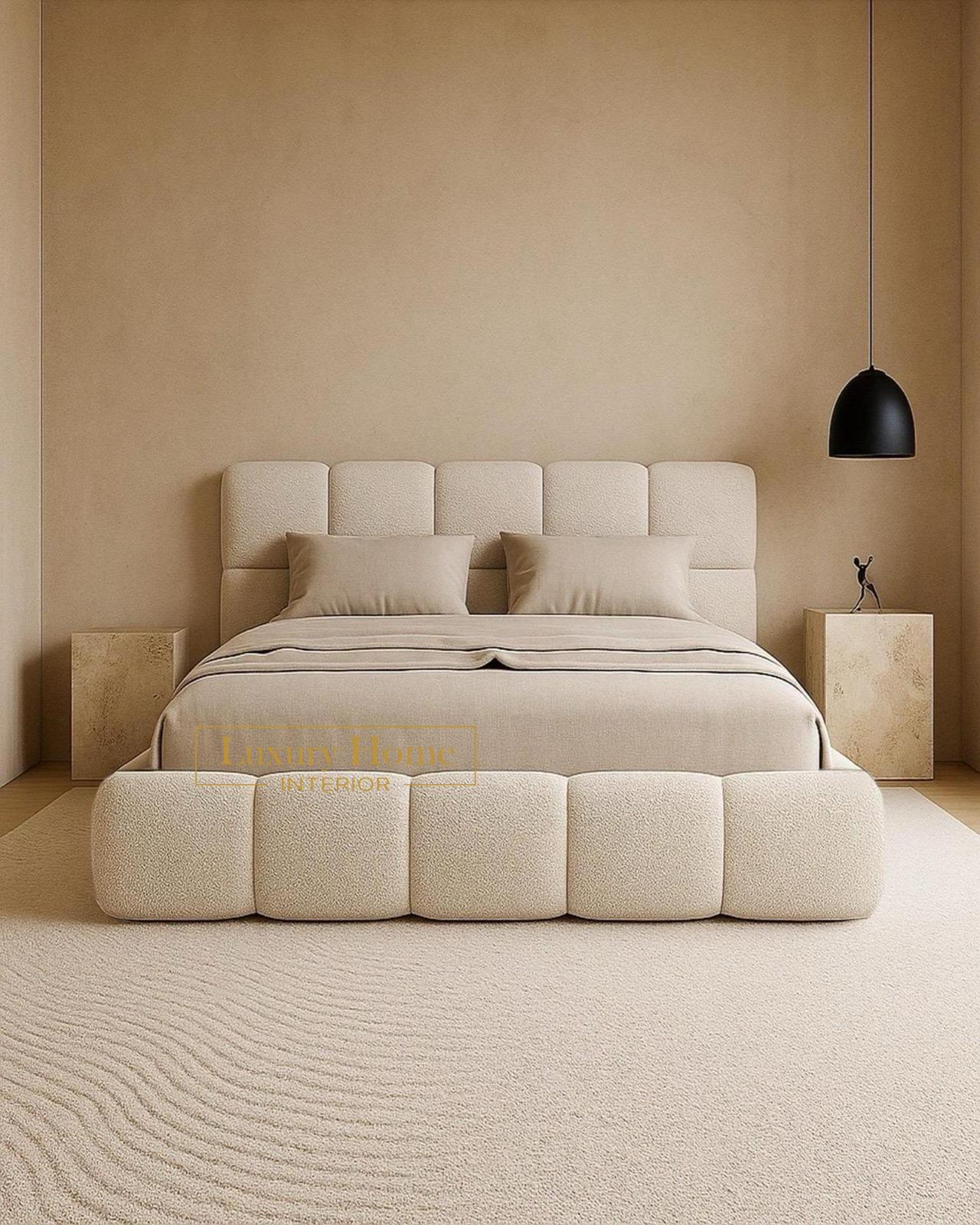 The Bespoke Taylor Boucle Upholstered Bed Frame- Fully Customisable with Storage Options- Cream Artic Chloe Boucle Range