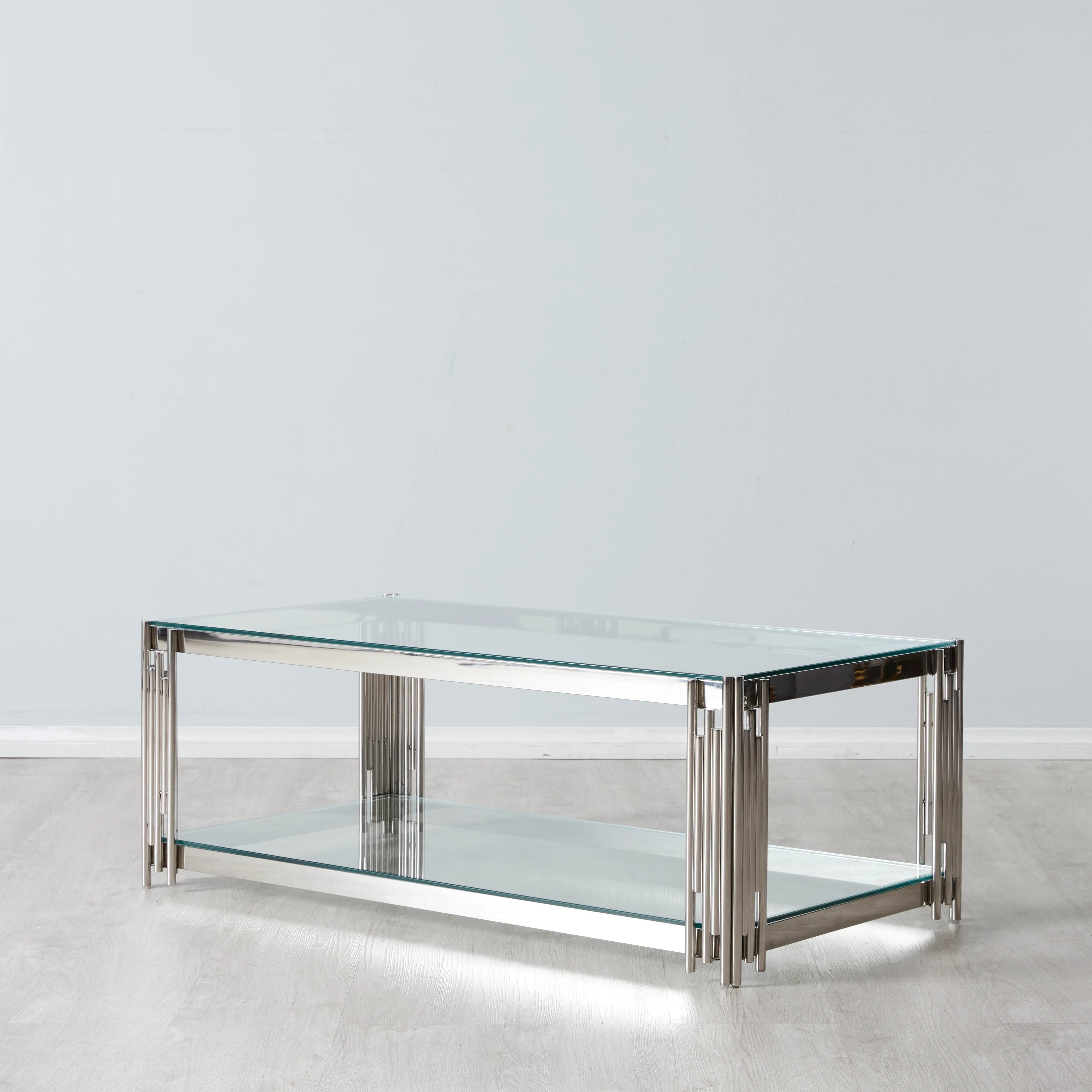 Cohen Modern Stainless Steel & Tempered Glass Coffee Table Rectangular with Magazine Shelf 120cm– Colton Luxury Style