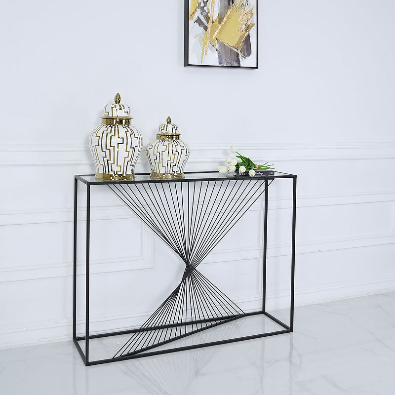 Luna Black Metal Twist Glass Topped Luxury Console Table