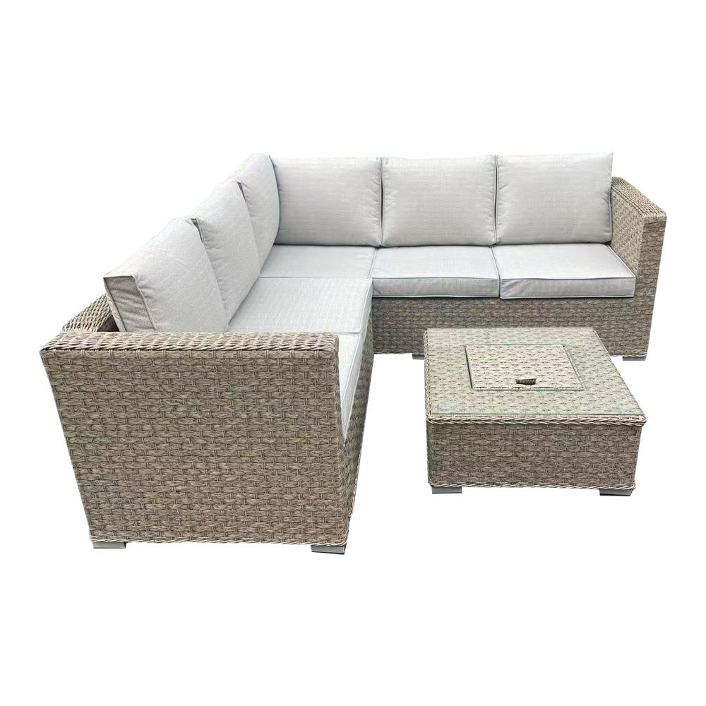 Brown Rattan Corner Sofa Set with Ice Bucket – Weatherproof Outdoor Furniture