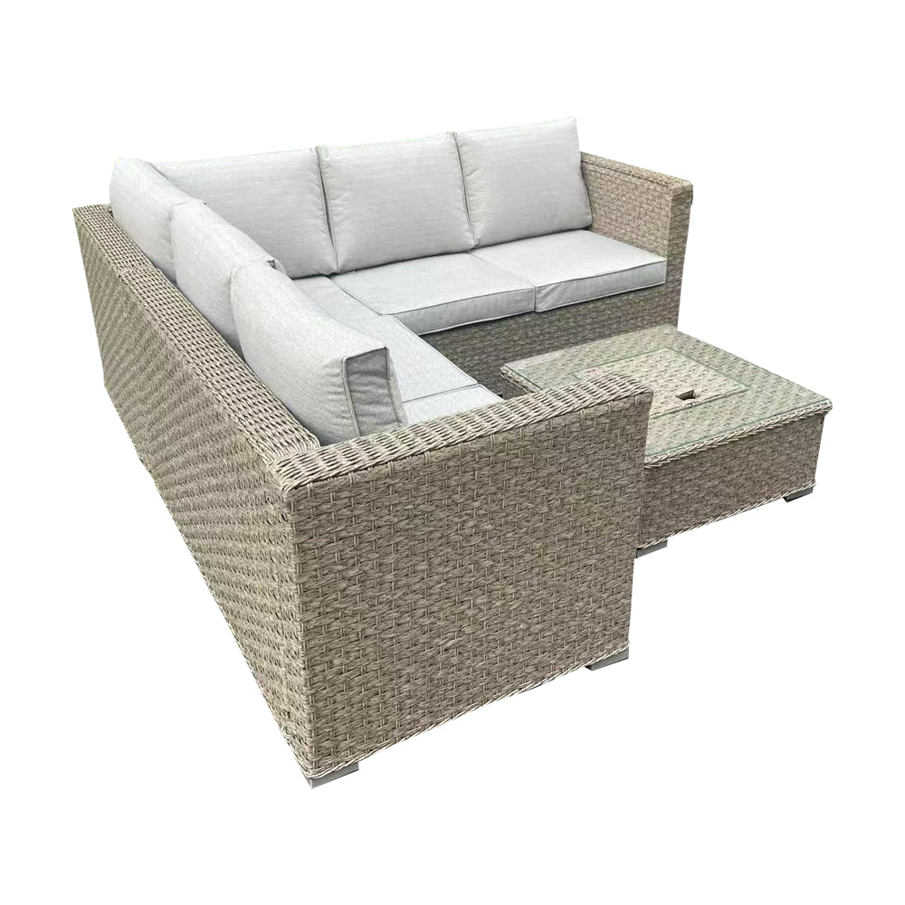 Brown Rattan Corner Sofa Set with Ice Bucket – Weatherproof Outdoor Furniture