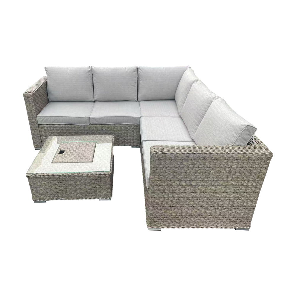 Brown Rattan Corner Sofa Set with Ice Bucket – Weatherproof Outdoor Furniture