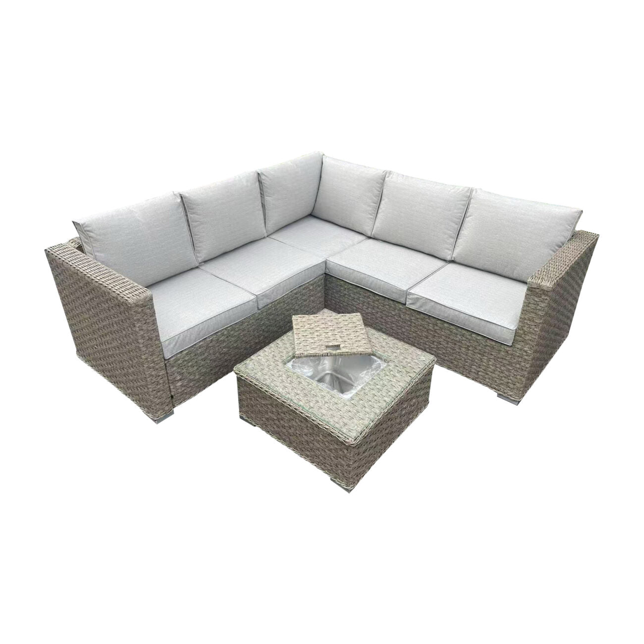 Brown Rattan Corner Sofa Set with Ice Bucket – Weatherproof Outdoor Furniture