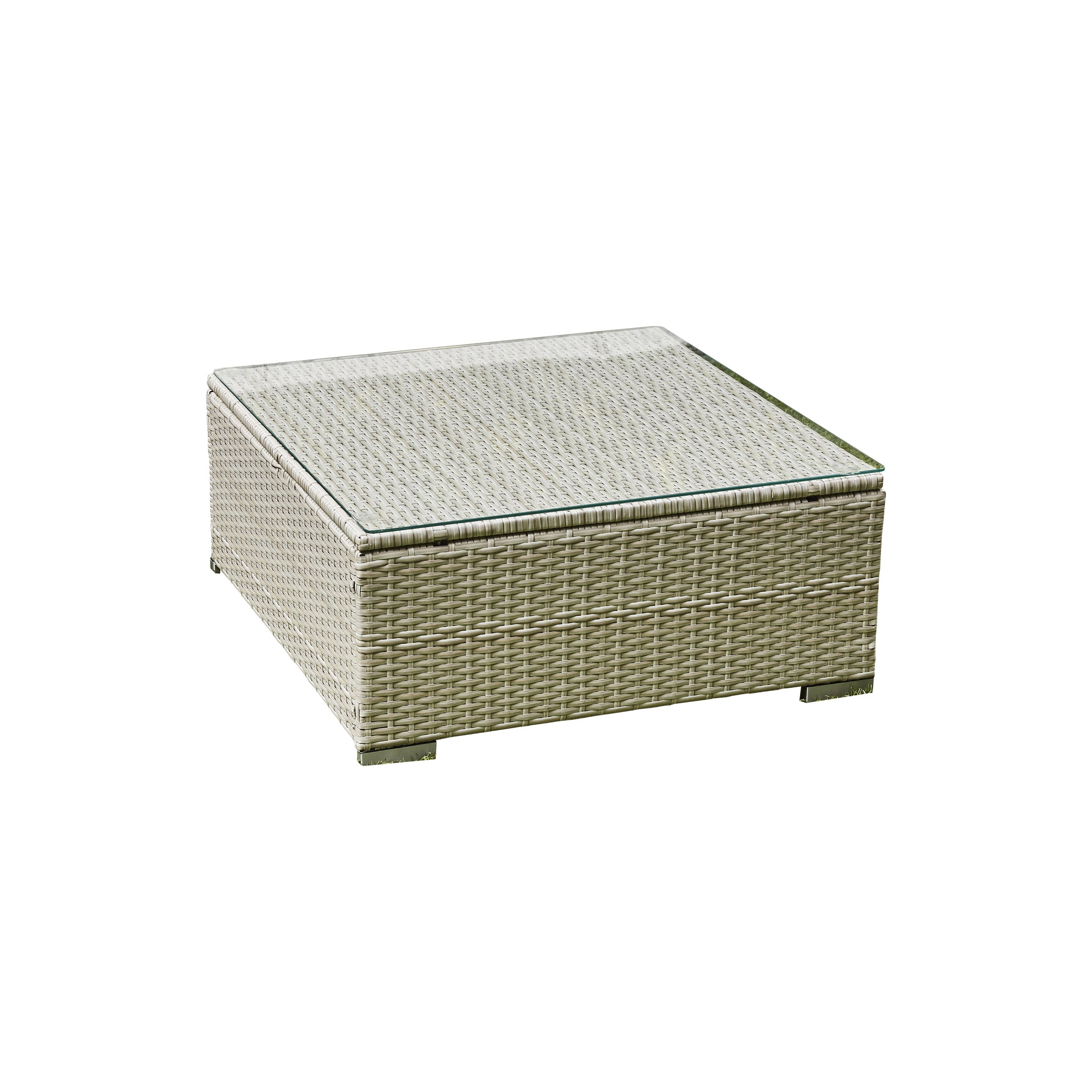 Grey Modular Rattan Corner Sofa Set – Outdoor Lounge with Coffee Table