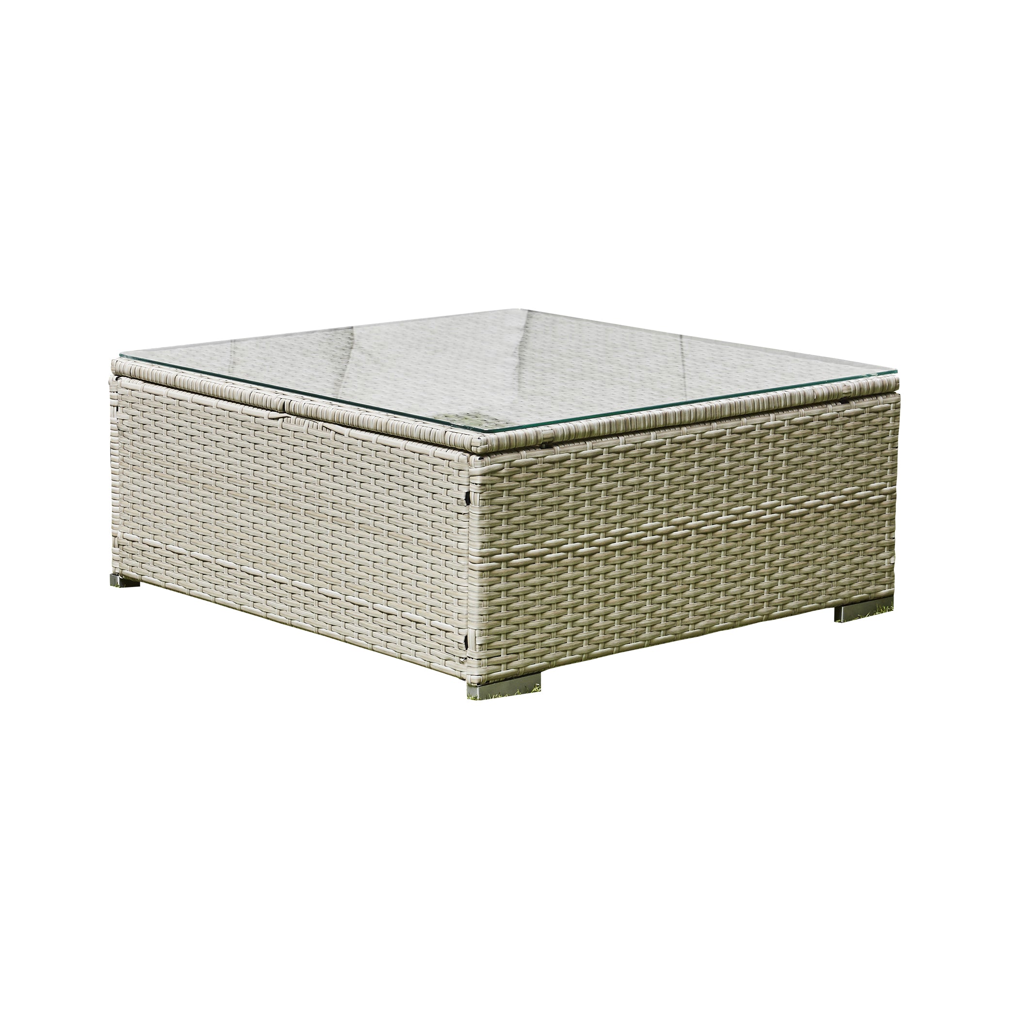 Grey Modular Rattan Corner Sofa Set – Outdoor Lounge with Coffee Table