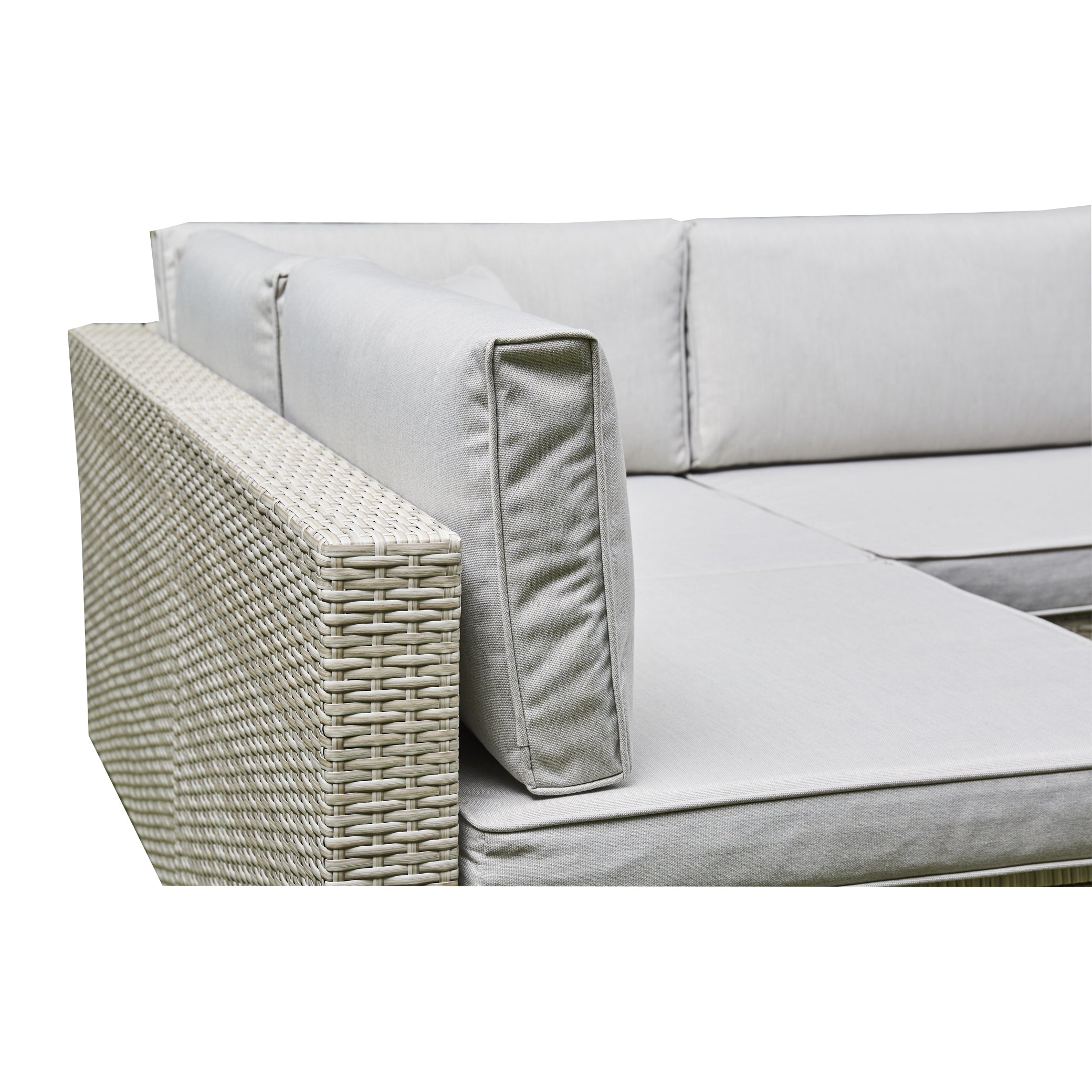 Grey Modular Rattan Corner Sofa Set – Outdoor Lounge with Coffee Table