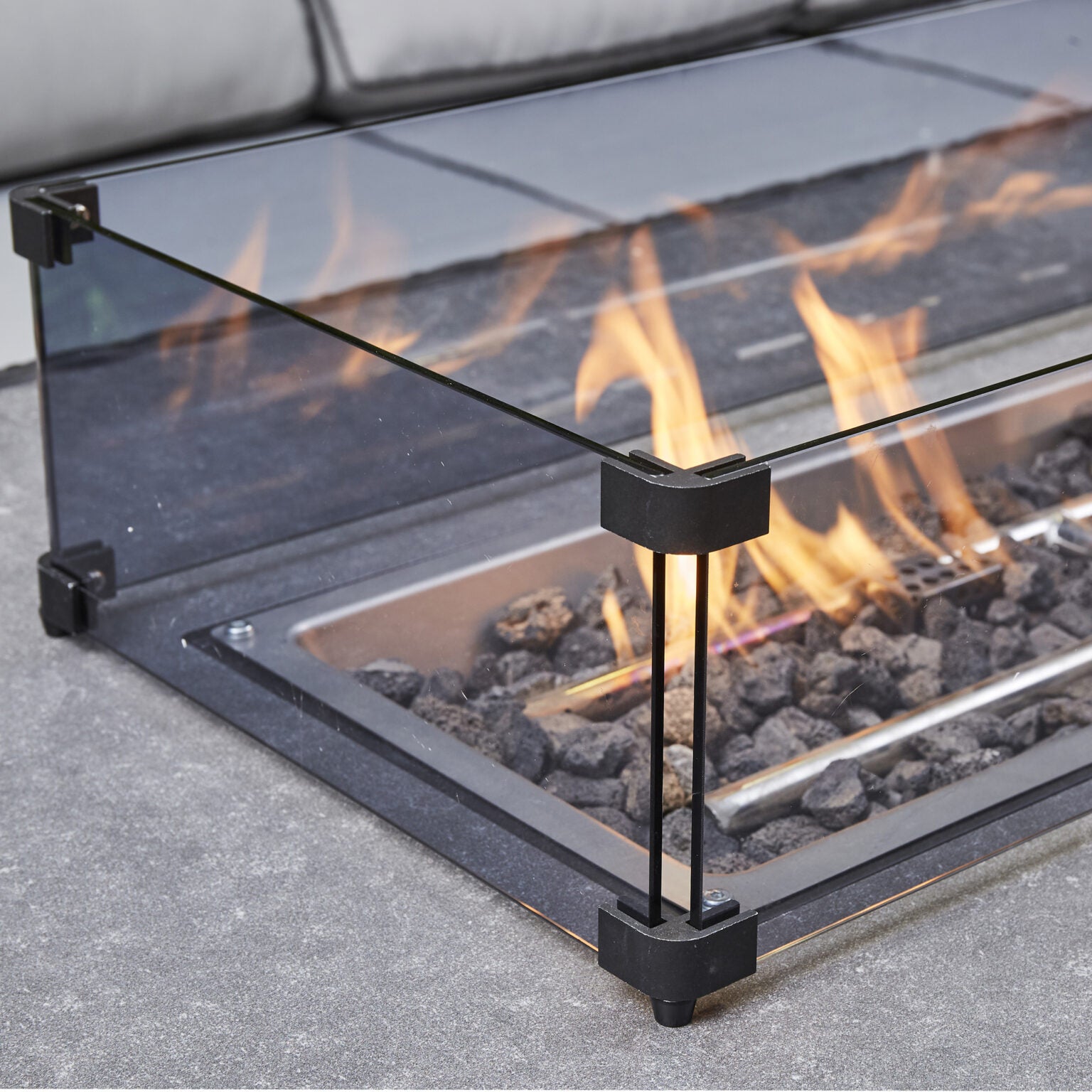 Black Corner Rising Firepit Dining Set – Stylish Outdoor Furniture