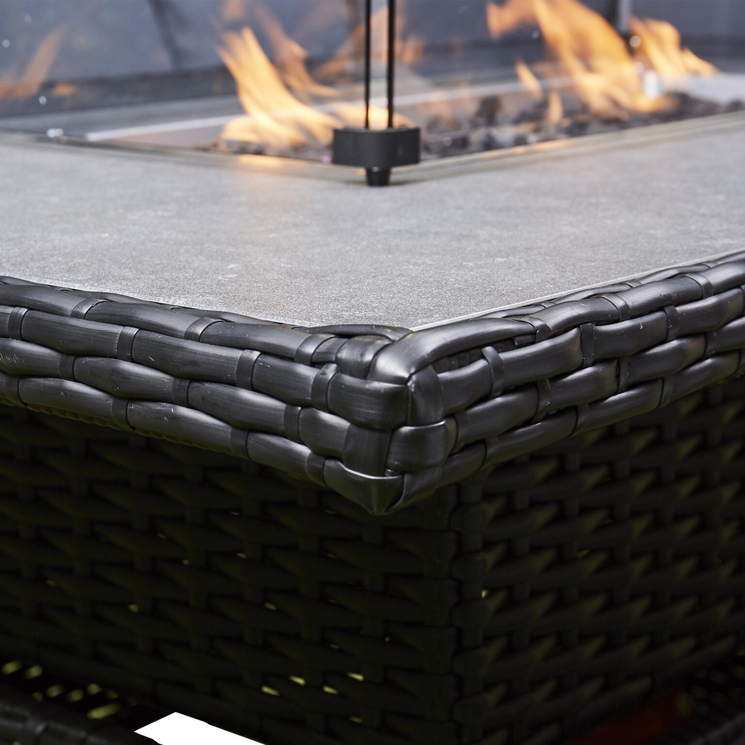 Black Corner Rising Firepit Dining Set – Stylish Outdoor Furniture