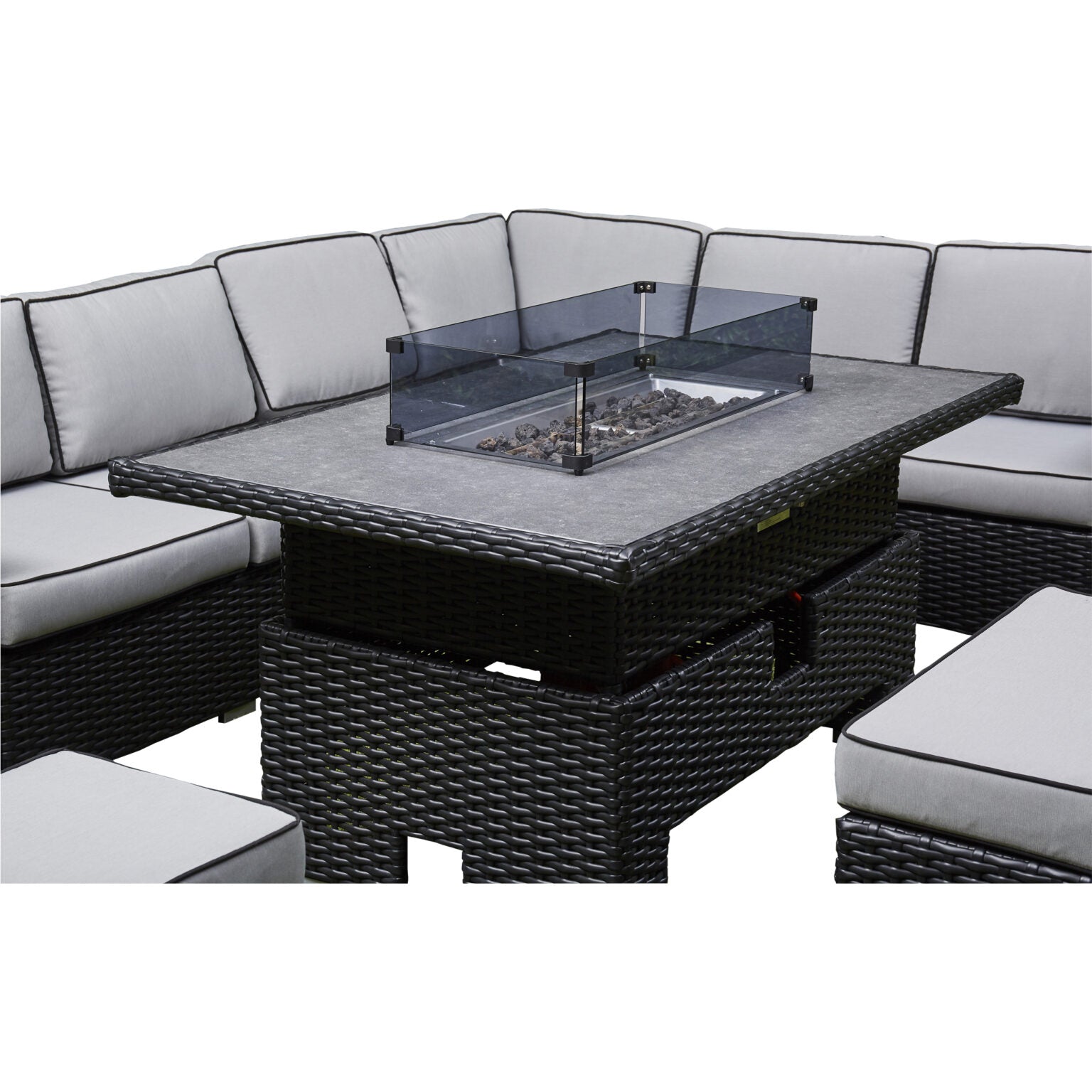 Black Corner Rising Firepit Dining Set – Stylish Outdoor Furniture