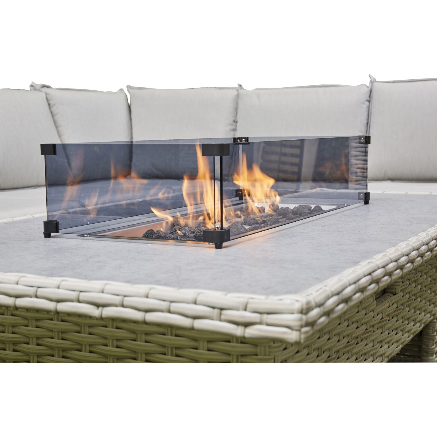 Grey Rising Firepit Dining Set – Versatile Outdoor Sofa with Adjustable Table