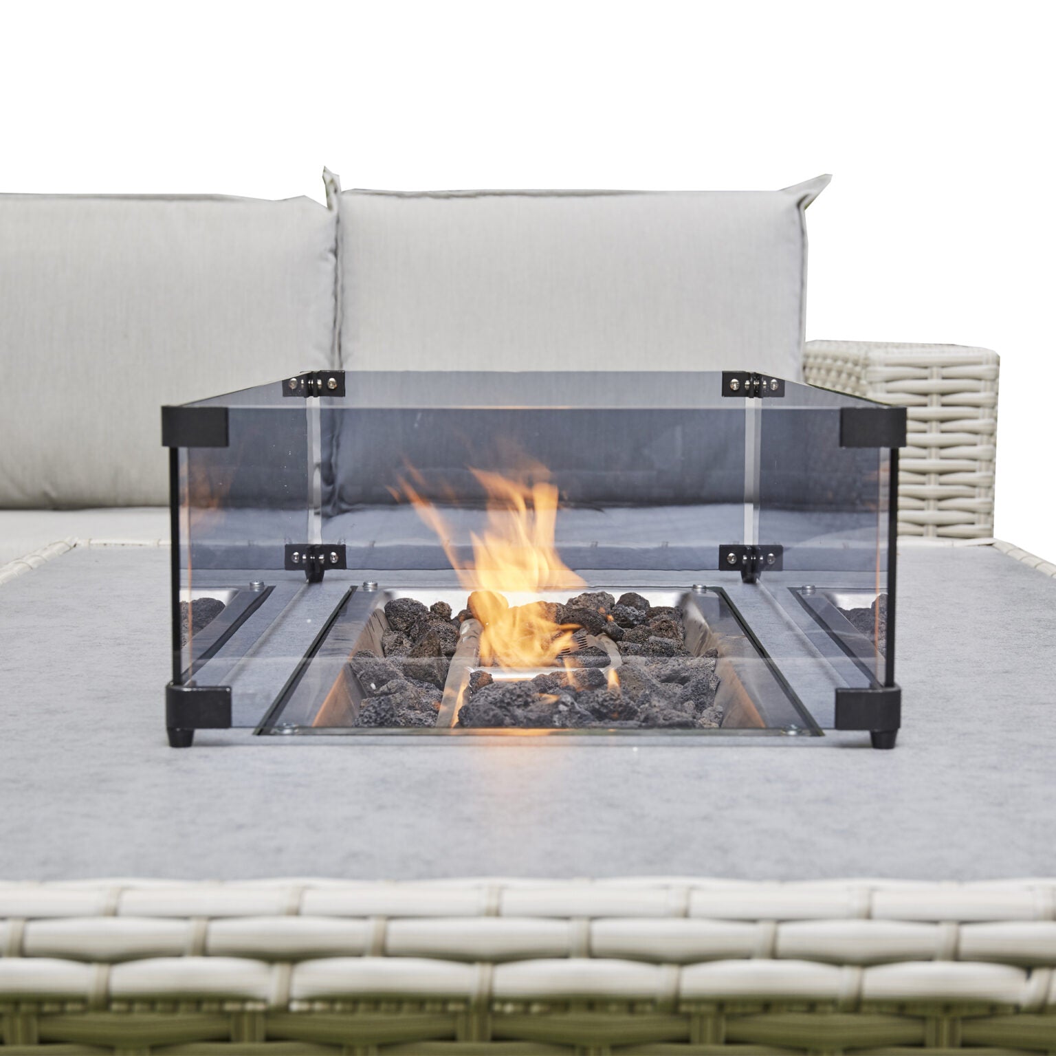 Grey Rising Firepit Dining Set – Versatile Outdoor Sofa with Adjustable Table