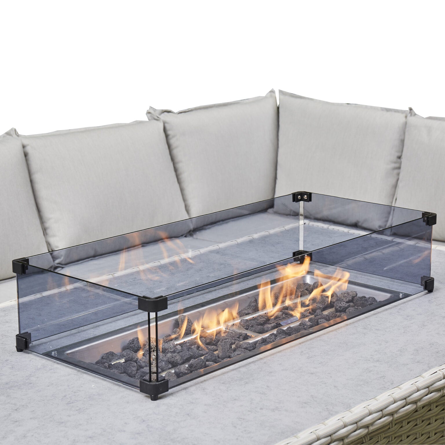 Grey Rising Firepit Dining Set – Versatile Outdoor Sofa with Adjustable Table