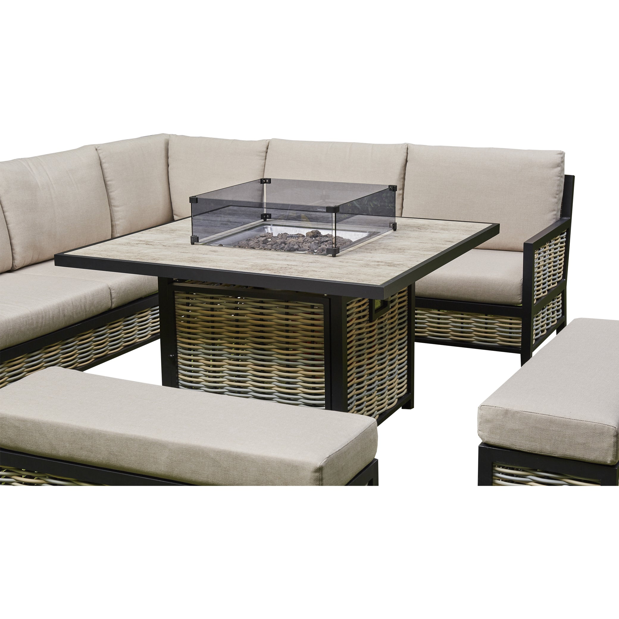 Beige Aluminium Firepit Dining Set – Elegant Outdoor Dinning Set