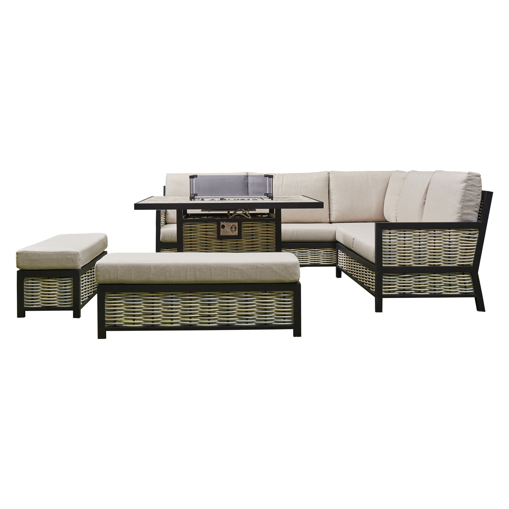 Beige Aluminium Firepit Dining Set – Elegant Outdoor Dinning Set