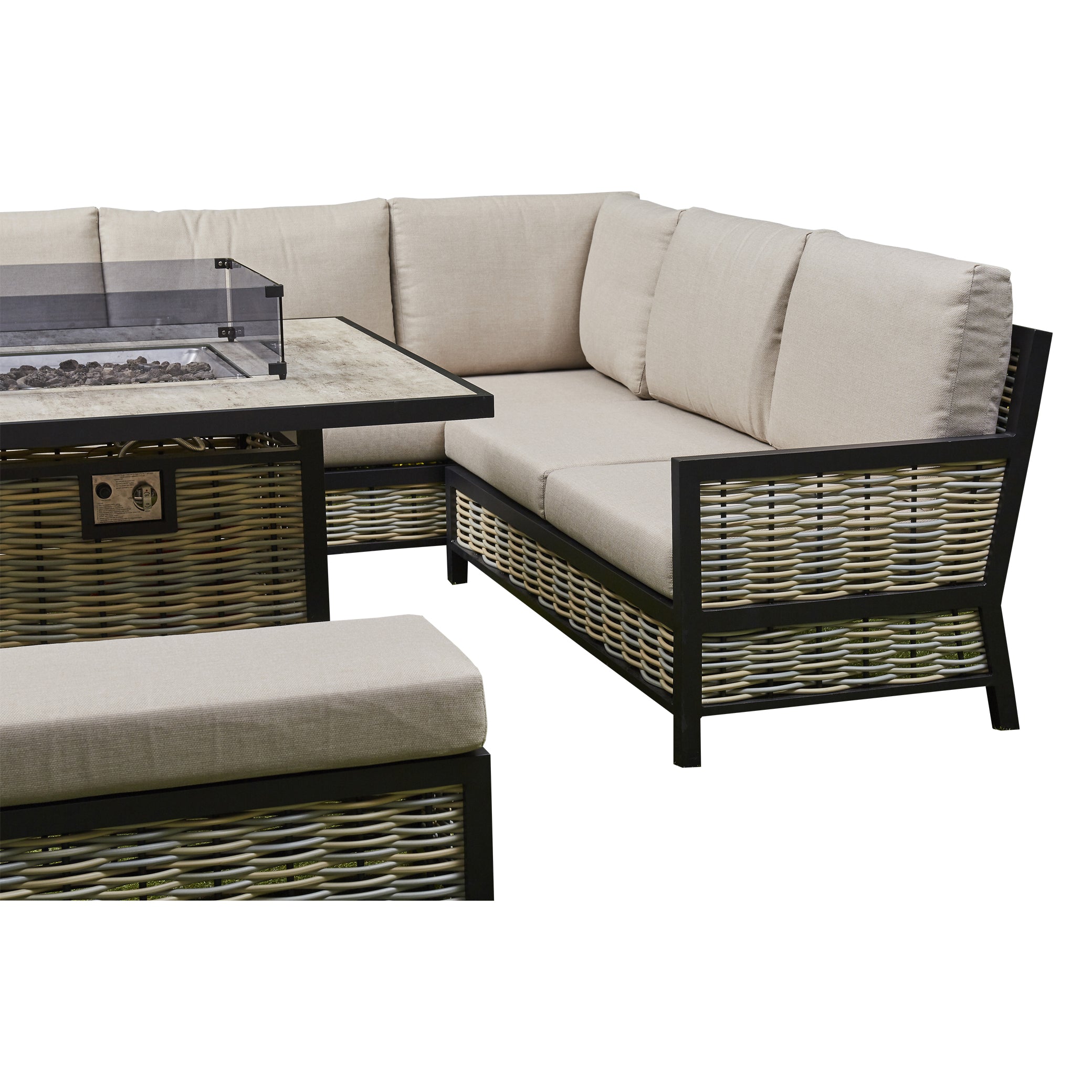 Beige Aluminium Firepit Dining Set – Elegant Outdoor Dinning Set