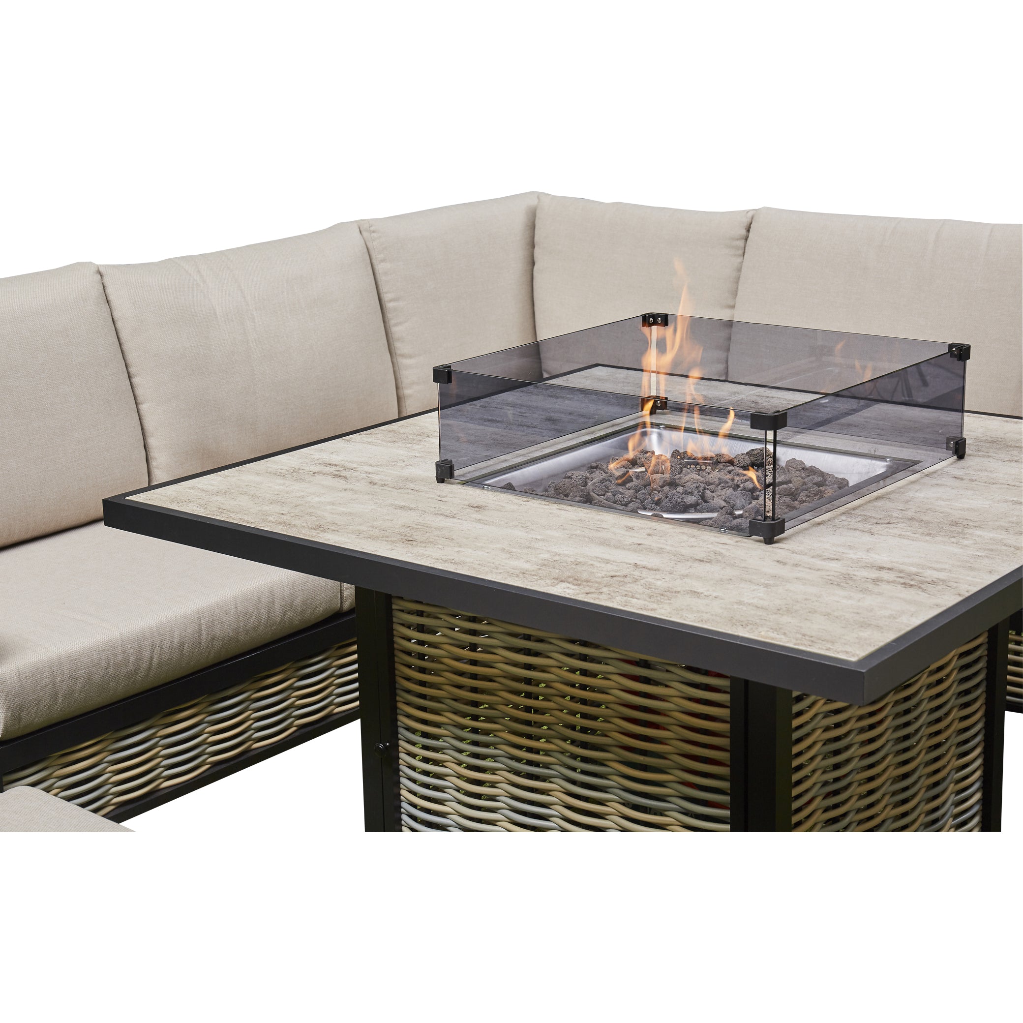 Beige Aluminium Firepit Dining Set – Elegant Outdoor Dinning Set