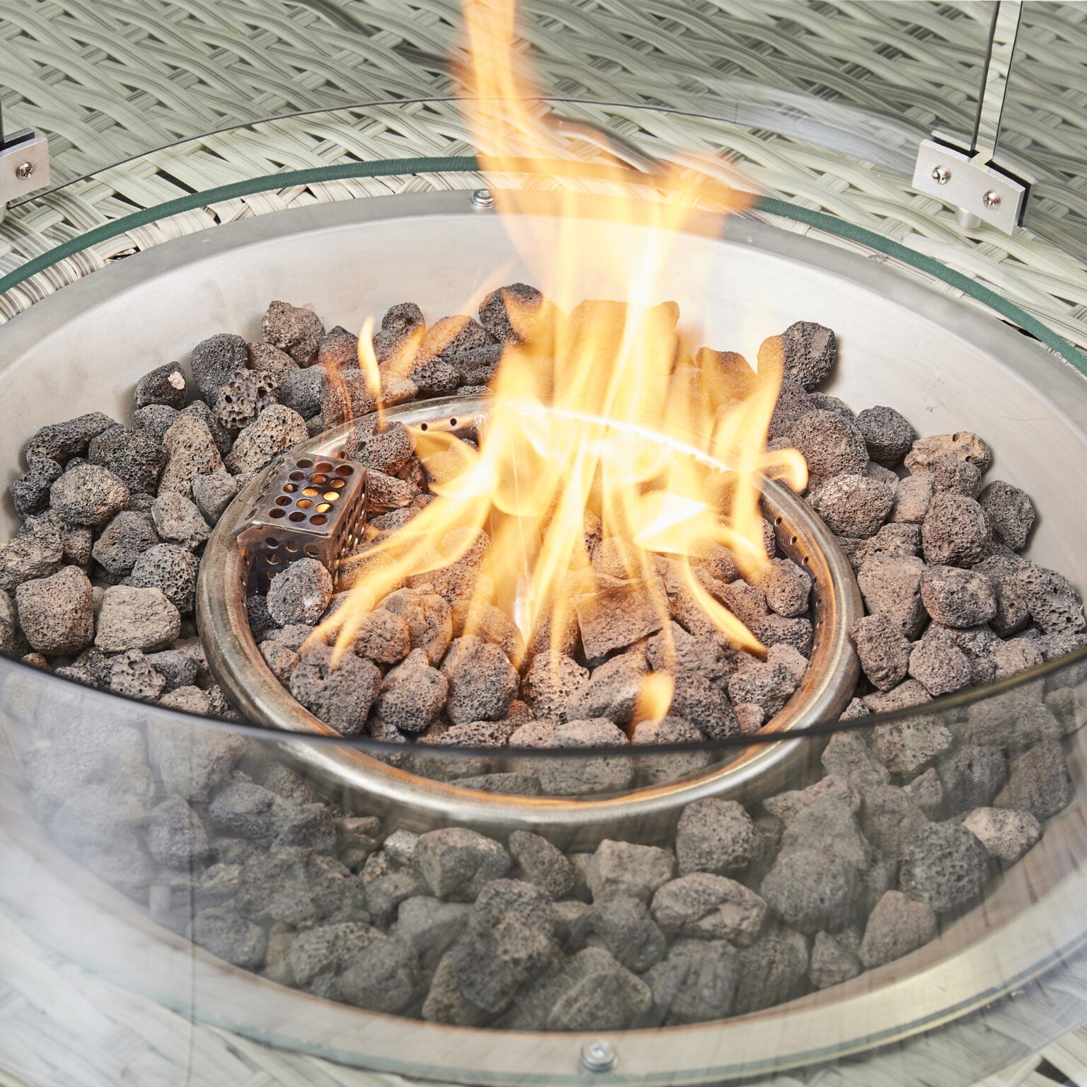 Grey Firepit Dining Set – Spacious Corner Sofa with Firepit Table and Showerproof Cushions for Ultimate Outdoor Comfort