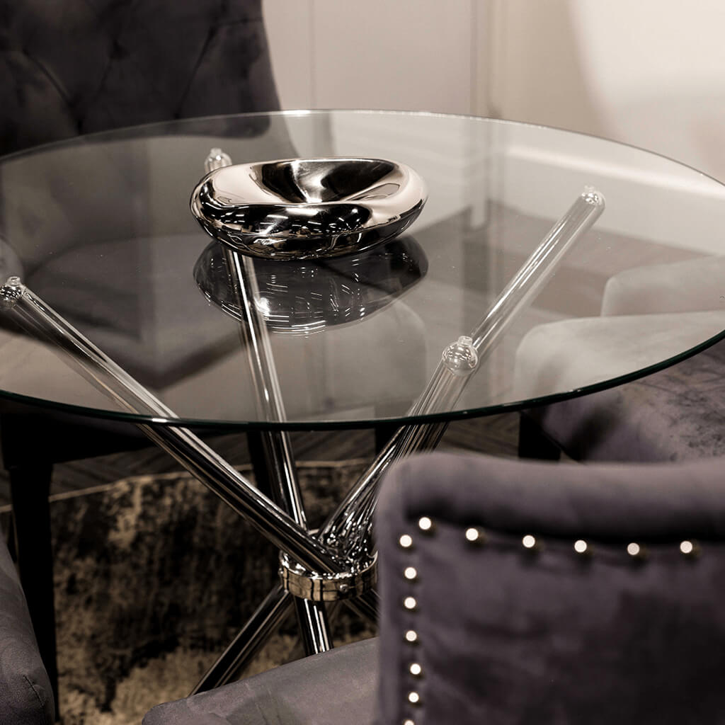 Revel Glass & Silver Dining Table