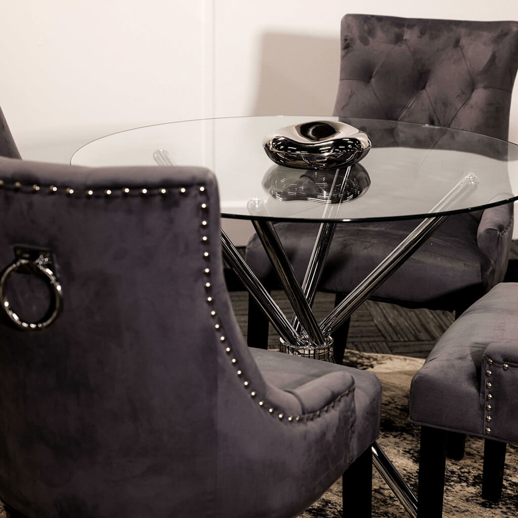 Revel Glass & Silver Dining Table