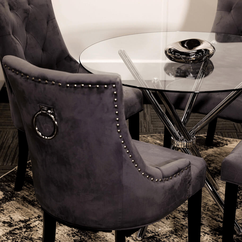 Revel Glass & Silver Dining Table