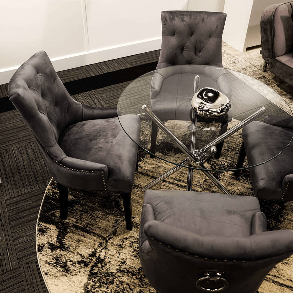 Revel Glass & Silver Dining Table