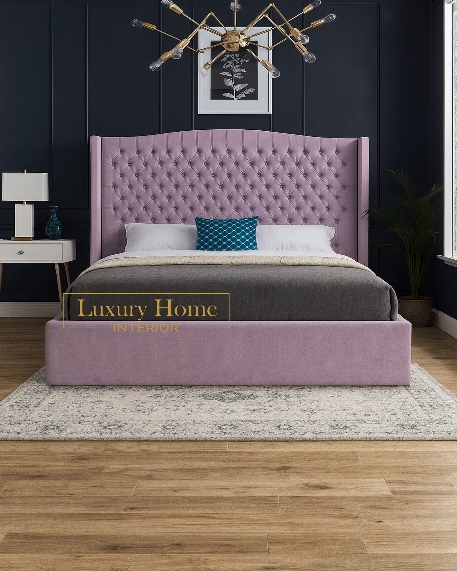 The Bespoke Hazel Curved Top Winged Upholstered Soft Velvet Bed Frame-Fully Customisable with Storage Options- Velvet Monaco Range