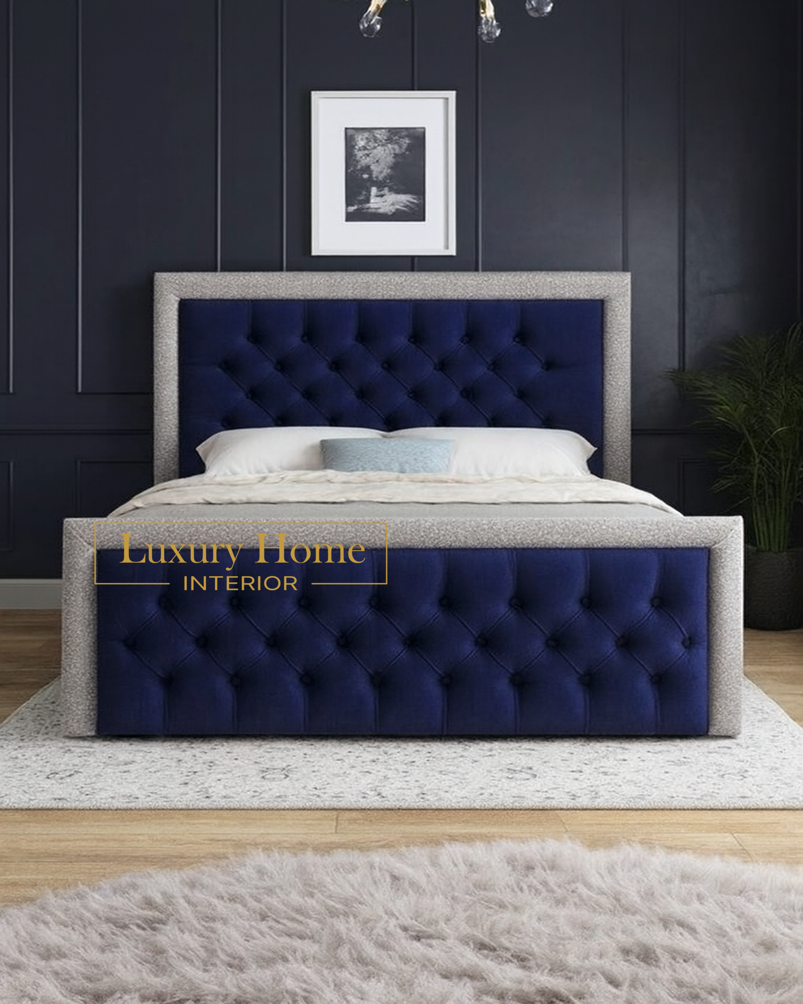 The Bespoke Riley Glitter Border Upholstered Soft Velvet Bed Frame- Fully Customisable with Storage Options- Monaco velvet range