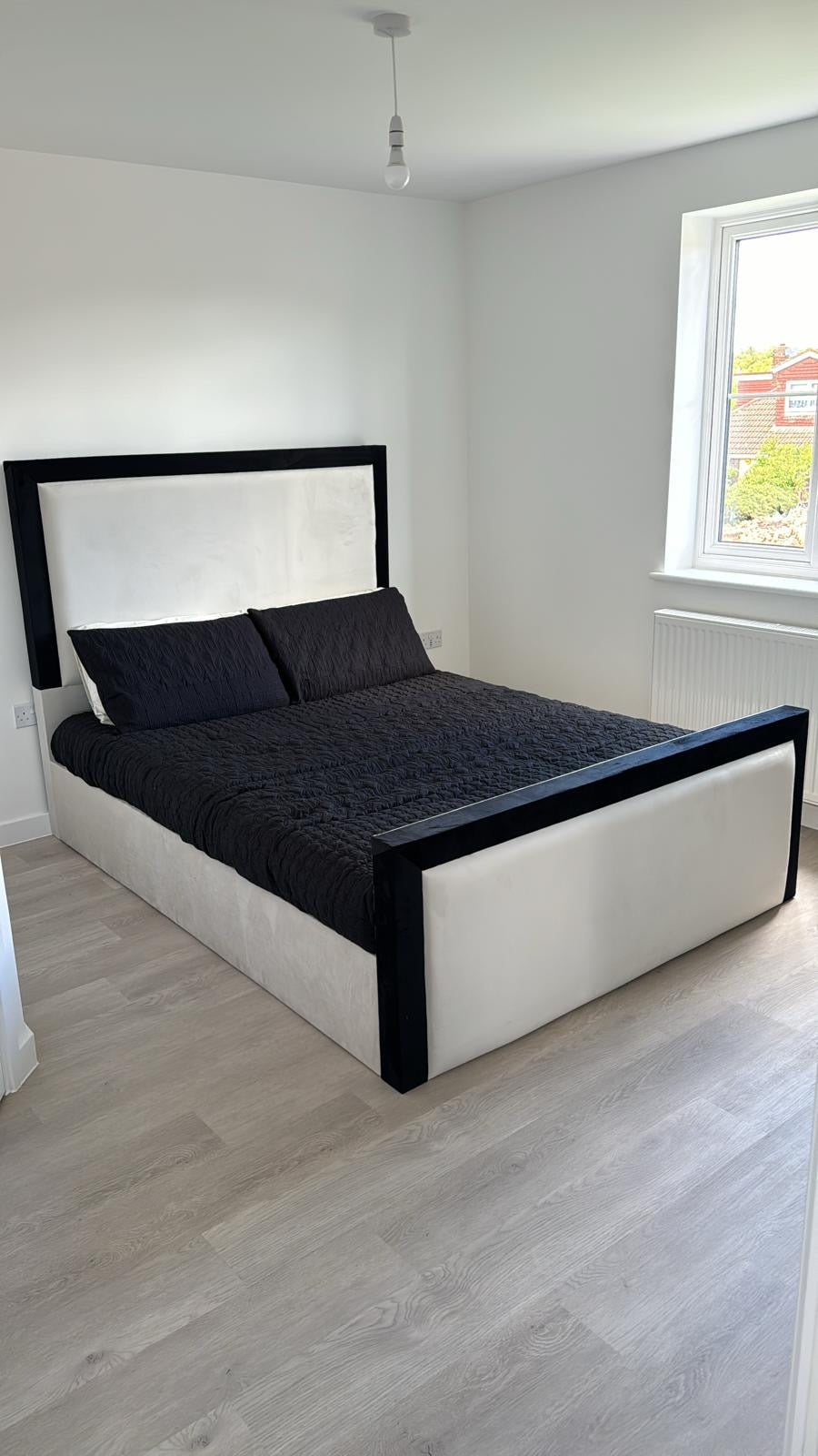 The Bespoke Monochrome Bed Frame With Black Fabric Border- Black & Cream Fully Customisable with Storage Options- Washington Black Border Range