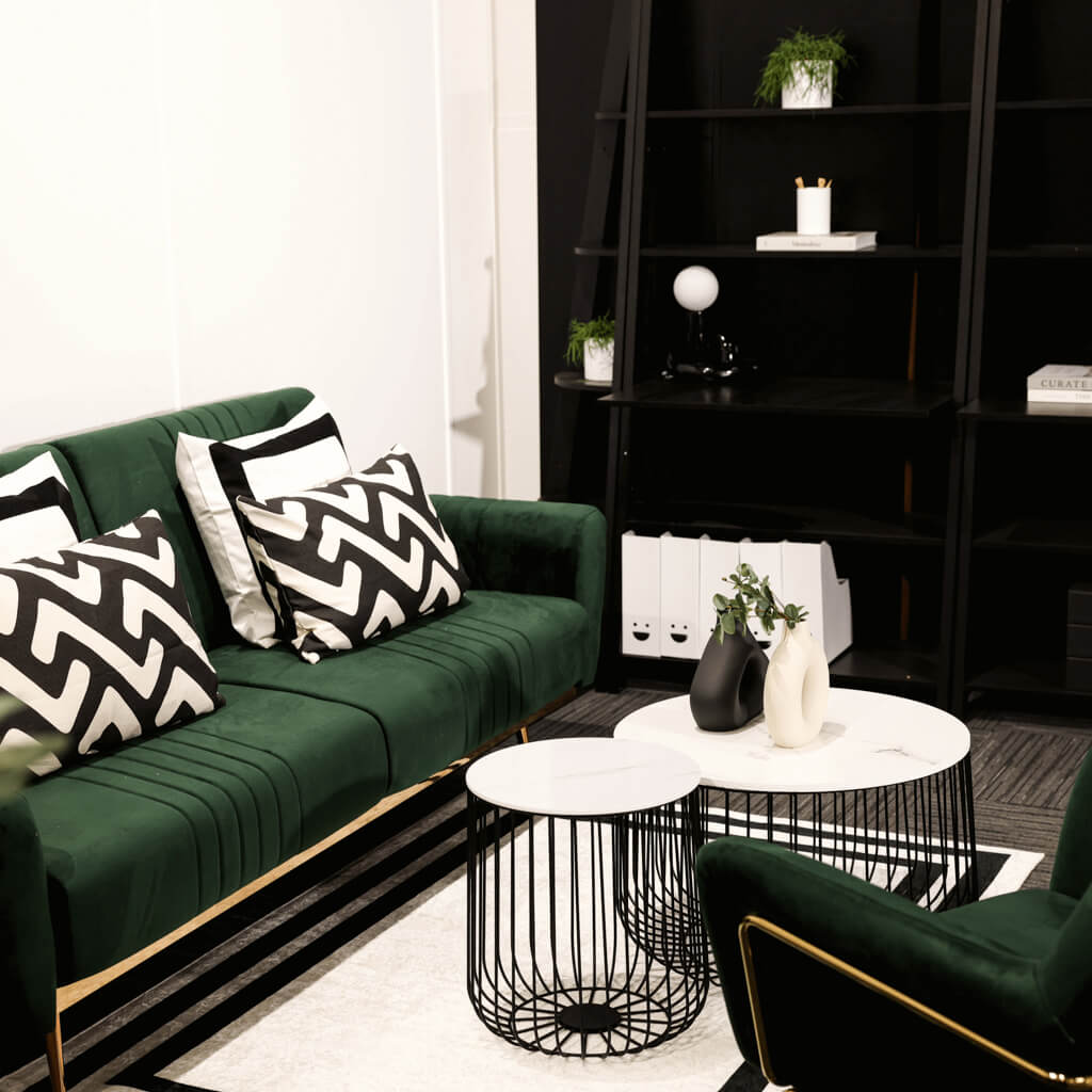 Flint Marble & Black Side Table