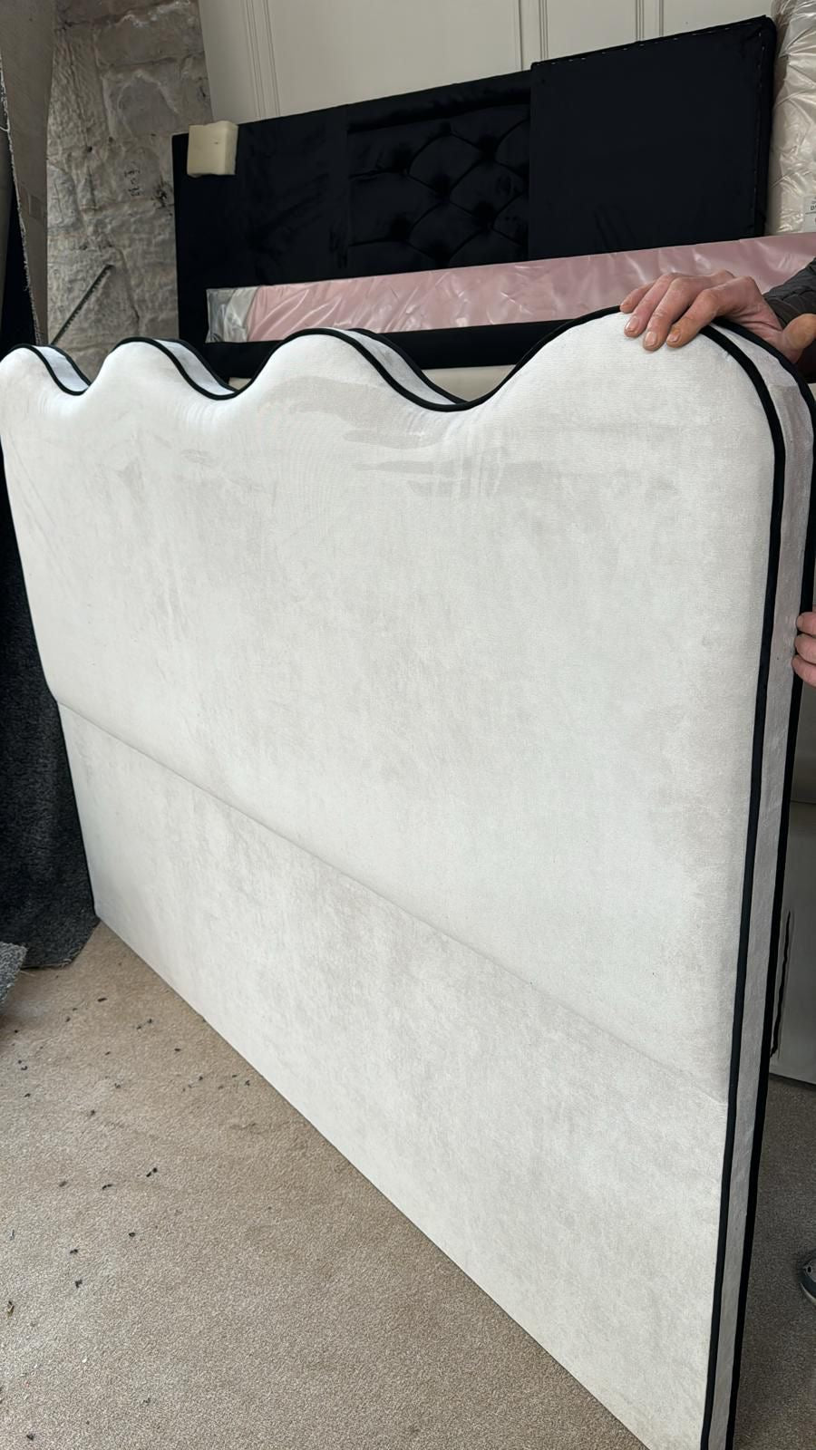 The Bespoke Nora Boucle Upholstered Bed Frame-Fully Customisable with Storage Options- Cream Chloe Boucle Range