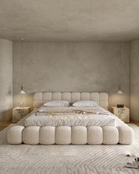 The Bespoke Portofino Marshmallow Upholstered Low Profile Bed Frame- Fully Customisable with Storage Options- Minimalist Bubble Marshmallow Range