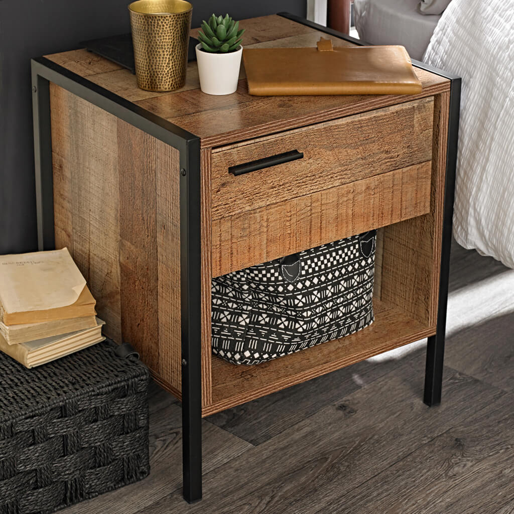Ryla Distressed Oak Effect Bedside Cabinet