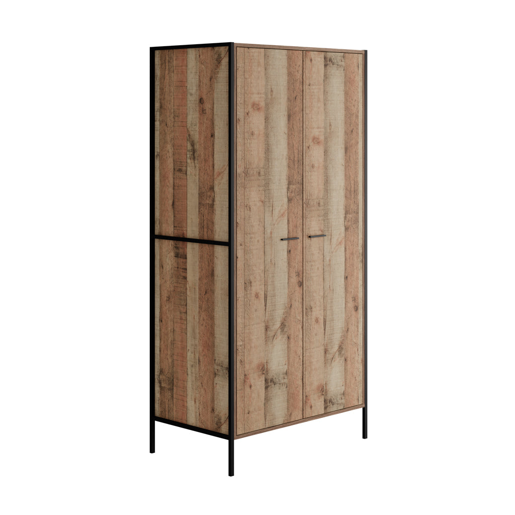 Winsted Distressed Oak Effect Double Wardrobe